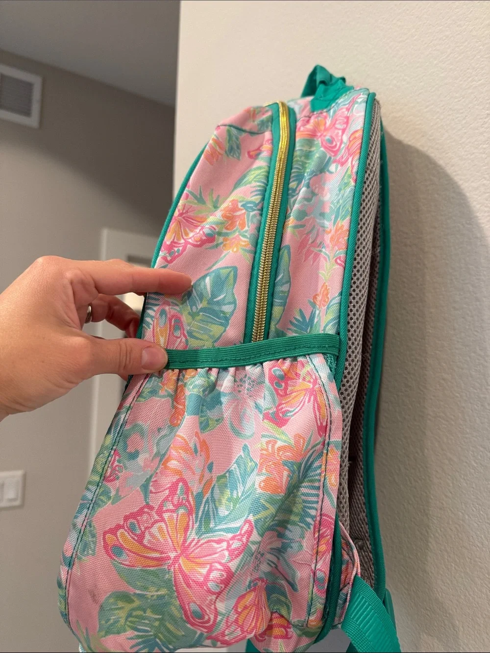 Lilly Pulitzer x Pottery Barn Butterfly Print Backpack Pink Teal Gold Zipper
